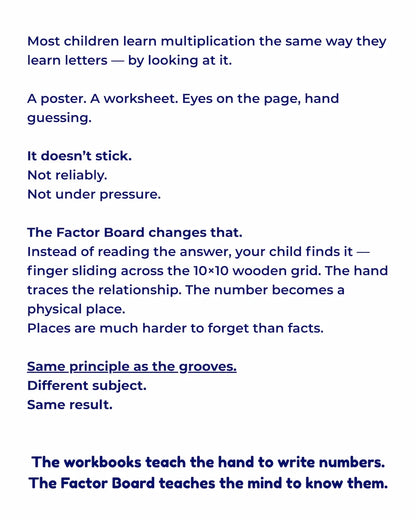 Text on a white background discussing educational methods for learning multiplication and numbers.