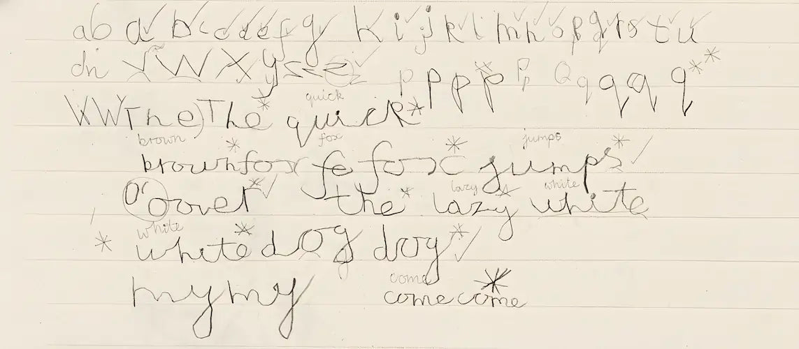 Messy child handwriting before TinkerMindz handwriting improvement system