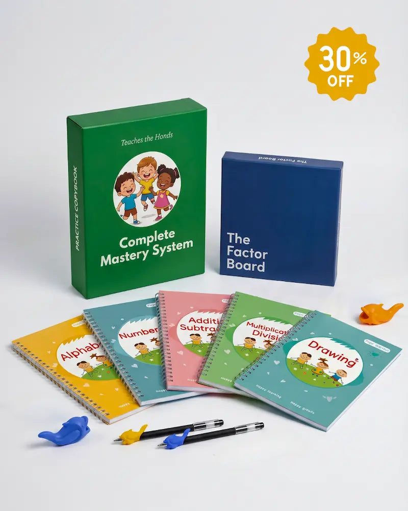 Magic Practice Copybook Set for Kids Ages 3-8 - Reusable Handwriting Workbooks with Grooves, Disappearing Ink Pens, and Pen Grips - 30% Off